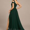 Formal & Evening | A-line Cold Shoulder One Shoulder Floor-Length Chiffon Evening Dress With Pleated As Picture – Womens