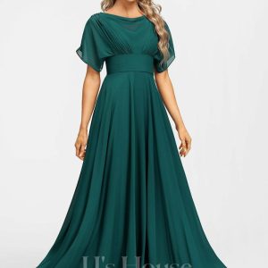 Formal & Evening | A-line Cowl Floor-Length Chiffon Evening Dress With Pleated Beading Peacock – Womens