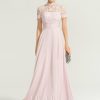 Formal & Evening | A-line High Neck Floor-Length Lace Chiffon Evening Dress As Picture – Womens