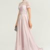 Formal & Evening | A-line High Neck Floor-Length Lace Chiffon Evening Dress As Picture – Womens