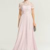 Formal & Evening | A-line High Neck Floor-Length Lace Chiffon Evening Dress As Picture – Womens