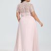 Formal & Evening | A-line High Neck Floor-Length Lace Chiffon Evening Dress As Picture – Womens