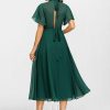 Formal & Evening | A-line High Neck Tea-Length Chiffon Evening Dress With Bow Pleated Dark Green – Womens