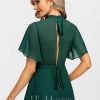 Formal & Evening | A-line High Neck Tea-Length Chiffon Evening Dress With Bow Pleated Dark Green – Womens