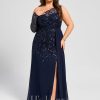 Formal & Evening | A-line Illusion Asymmetrical Floor-Length Lace Sequin Chiffon Evening Dress As Picture – Womens