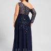 Formal & Evening | A-line Illusion Asymmetrical Floor-Length Lace Sequin Chiffon Evening Dress As Picture – Womens