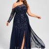 Formal & Evening | A-line Illusion Asymmetrical Floor-Length Lace Sequin Chiffon Evening Dress As Picture – Womens