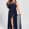 Formal & Evening | A-line Illusion Asymmetrical Floor-Length Lace Sequin Chiffon Evening Dress As Picture – Womens