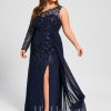 Formal & Evening | A-line Illusion Asymmetrical Floor-Length Lace Sequin Chiffon Evening Dress As Picture – Womens