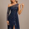 Formal & Evening | A-line Illusion Asymmetrical Floor-Length Lace Sequin Chiffon Evening Dress As Picture – Womens