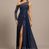 Formal & Evening | A-line Illusion Asymmetrical Floor-Length Lace Sequin Chiffon Evening Dress As Picture – Womens