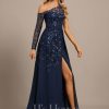 Formal & Evening | A-line Illusion Asymmetrical Floor-Length Lace Sequin Chiffon Evening Dress As Picture – Womens