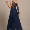 Formal & Evening | A-line Illusion Asymmetrical Floor-Length Lace Sequin Chiffon Evening Dress As Picture – Womens