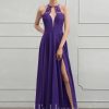 Formal & Evening | A-line Illusion Scoop Floor-Length Chiffon Evening Dress With Appliques Lace Regency – Womens