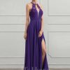 Formal & Evening | A-line Illusion Scoop Floor-Length Chiffon Evening Dress With Appliques Lace Regency – Womens