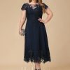 Formal & Evening | A-line Illusion Scoop Tea-Length Lace Chiffon Evening Dress With Sequins As Picture – Womens