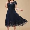 Formal & Evening | A-line Illusion Scoop Tea-Length Lace Chiffon Evening Dress With Sequins As Picture – Womens