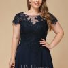 Formal & Evening | A-line Illusion Scoop Tea-Length Lace Chiffon Evening Dress With Sequins As Picture – Womens