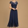 Formal & Evening | A-line Illusion Scoop Tea-Length Lace Chiffon Evening Dress With Sequins As Picture – Womens