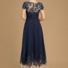 Formal & Evening | A-line Illusion Scoop Tea-Length Lace Chiffon Evening Dress With Sequins As Picture – Womens