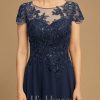 Formal & Evening | A-line Illusion Scoop Tea-Length Lace Chiffon Evening Dress With Sequins As Picture – Womens