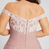 Formal & Evening | A-line Off the Shoulder Asymmetrical Lace Chiffon Evening Dress With Pleated Dusty Rose – Womens