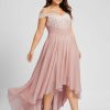 Formal & Evening | A-line Off the Shoulder Asymmetrical Lace Chiffon Evening Dress With Pleated Dusty Rose – Womens