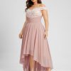 Formal & Evening | A-line Off the Shoulder Asymmetrical Lace Chiffon Evening Dress With Pleated Dusty Rose – Womens