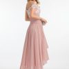 Formal & Evening | A-line Off the Shoulder Asymmetrical Lace Chiffon Evening Dress With Pleated Dusty Rose – Womens