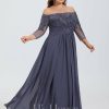 Formal & Evening | A-line Off the Shoulder Floor-Length Chiffon Lace Evening Dress With Sequins Beading Pleated Stormy – Womens