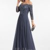 Formal & Evening | A-line Off the Shoulder Floor-Length Chiffon Lace Evening Dress With Sequins Beading Pleated Stormy – Womens