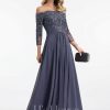 Formal & Evening | A-line Off the Shoulder Floor-Length Chiffon Lace Evening Dress With Sequins Beading Pleated Stormy – Womens