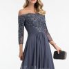 Formal & Evening | A-line Off the Shoulder Floor-Length Chiffon Lace Evening Dress With Sequins Beading Pleated Stormy – Womens