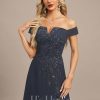 Formal & Evening | A-line Off the Shoulder Floor-Length Lace Chiffon Evening Dress With Sequins As Picture – Womens