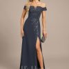 Formal & Evening | A-line Off the Shoulder Floor-Length Lace Chiffon Evening Dress With Sequins As Picture – Womens