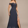 Formal & Evening | A-line Off the Shoulder Floor-Length Lace Chiffon Evening Dress With Sequins As Picture – Womens