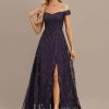 Formal & Evening | A-line Off the Shoulder Floor-Length Sequin Lace Evening Dress As Picture – Womens