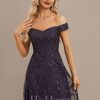 Formal & Evening | A-line Off the Shoulder Floor-Length Sequin Lace Evening Dress As Picture – Womens