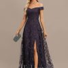 Formal & Evening | A-line Off the Shoulder Floor-Length Sequin Lace Evening Dress As Picture – Womens