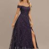 Formal & Evening | A-line Off the Shoulder Floor-Length Sequin Lace Evening Dress As Picture – Womens