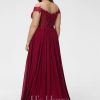 Formal & Evening | A-line Off the Shoulder Sweep Train Lace Chiffon Evening Dress With Sequins Burgundy – Womens