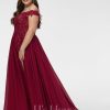 Formal & Evening | A-line Off the Shoulder Sweep Train Lace Chiffon Evening Dress With Sequins Burgundy – Womens