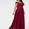 Formal & Evening | A-line Off the Shoulder Sweep Train Lace Chiffon Evening Dress With Sequins Burgundy – Womens