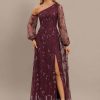 Formal & Evening | A-line One Shoulder Floor-Length Sequin Lace Evening Dress Cabernet – Womens