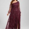 Formal & Evening | A-line One Shoulder Floor-Length Sequin Lace Evening Dress Cabernet – Womens