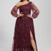 Formal & Evening | A-line One Shoulder Floor-Length Sequin Lace Evening Dress Cabernet – Womens