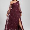 Formal & Evening | A-line One Shoulder Floor-Length Sequin Lace Evening Dress Cabernet – Womens