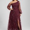 Formal & Evening | A-line One Shoulder Floor-Length Sequin Lace Evening Dress Cabernet – Womens