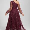 Formal & Evening | A-line One Shoulder Floor-Length Sequin Lace Evening Dress Cabernet – Womens