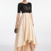 Formal & Evening | A-line Scoop Asymmetrical Satin Lace Evening Dress As Picture – Womens